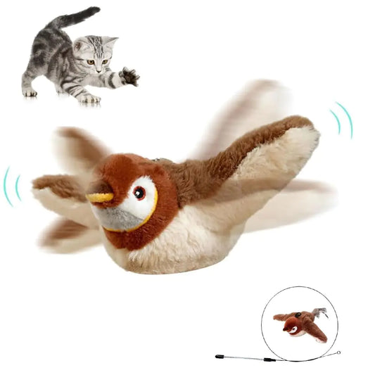 Porston Bird Chase Cat ToyInteractive Chirping Bird Cat Toy Flapping WingsFlappy Cat Bird Chase Toy Flying Interactive Simulation Rechargeable Touch Activated Sparrow Shaking Bird(A#)