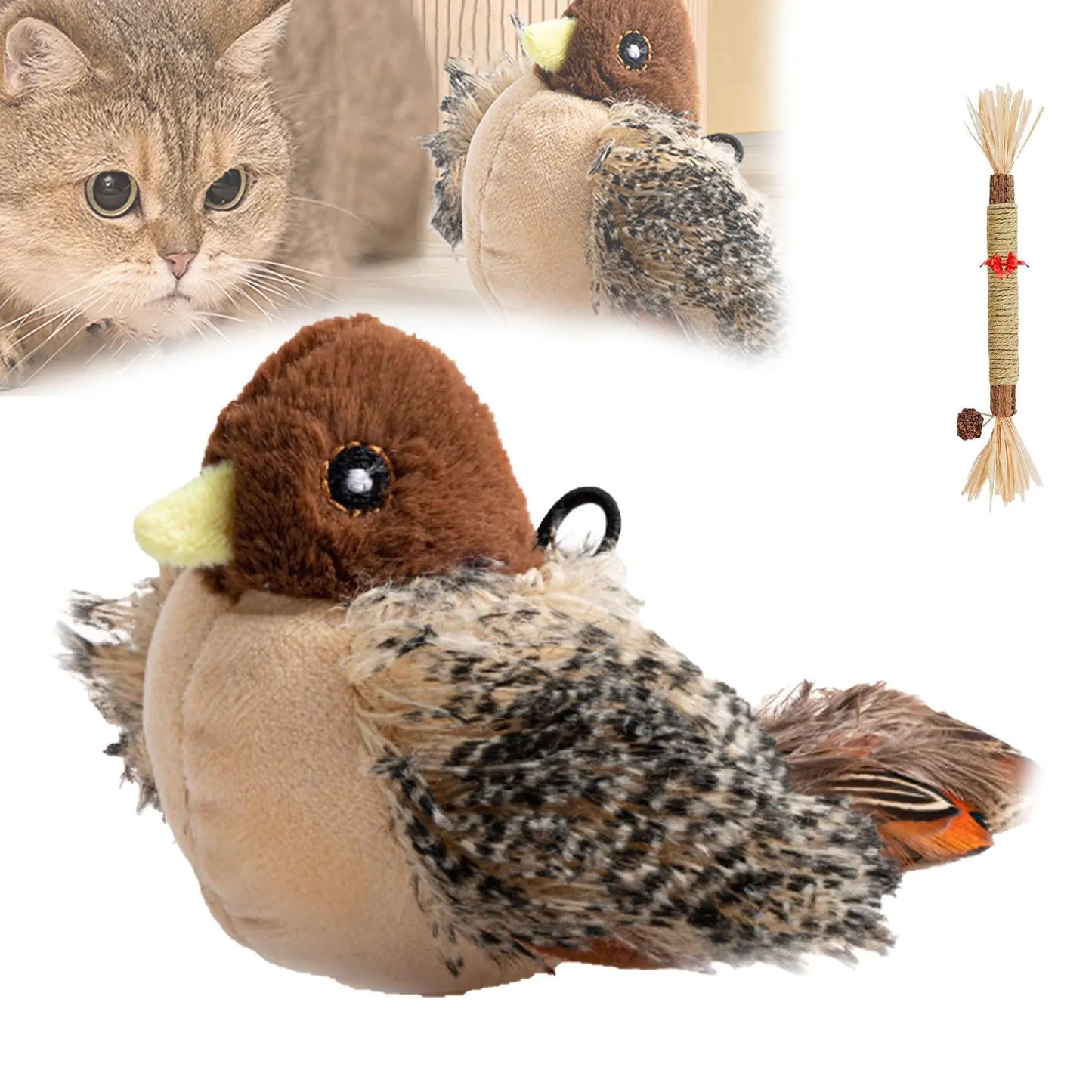 PetsBoro FeatherFun Flyer Simulated Chirping Bird Cat Toy Moving Interactive Bird Cat Toy Pets Simulated Cat Toys Rechargeable Flapping Bird Sparrow Indoor Exercise Fun(Normal - Little Sparrow)